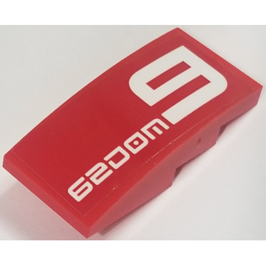 red slope curved 4 x 2 with white 62dom9 on red background pattern sticker - set 70615