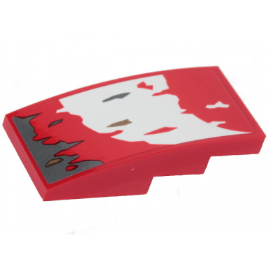 red slope curved 4 x 2 with dark bluish gray dark tan red and white patches pattern 1 sticker - set 75250