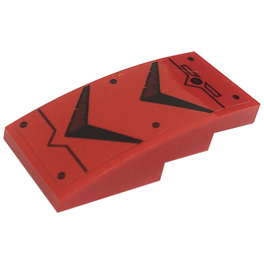 red slope curved 4 x 2 with black screws lines and chevrons pattern sticker - set 71720