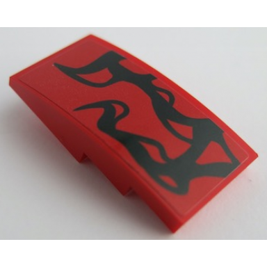 red slope curved 4 x 2 with thin black tendrils pattern model right side sticker - set 76199