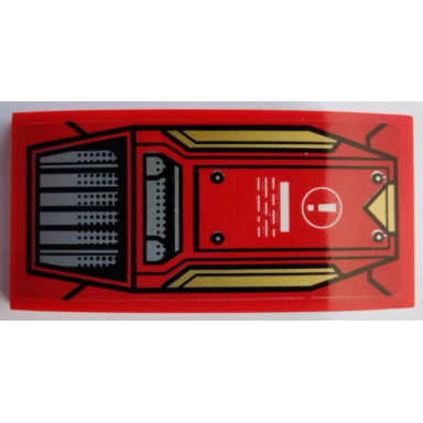 red slope curved 4 x 2 with white exclamation mark in circle silver air vent and gold and red hull plates pattern sticker - set 80012