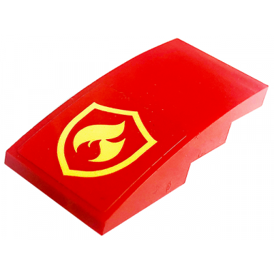 red slope curved 4 x 2 with bright light yellow and red fire logo badge pattern sticker - set 60282