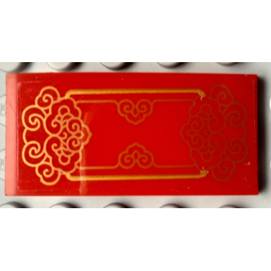 red slope curved 4 x 2 with gold swirls and lines pattern sticker - set 80111