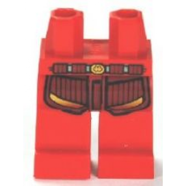 red hips and legs with dark red armor with gold stripes and belt with gold buckle pattern