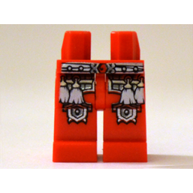 red hips and legs with white belt white tassels and silver outlined knee pads pattern