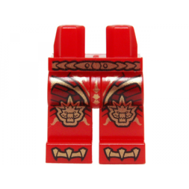 red hips and legs with dark red armor with scales and gold belt crocodile knee pads and claws pattern