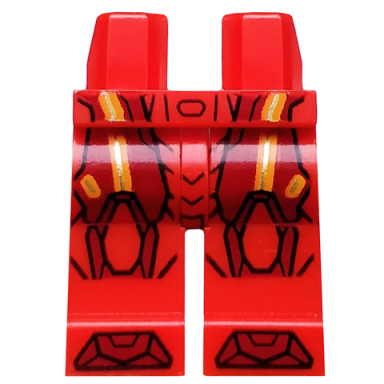red hips and legs with orange and gold circuitry and dark red armor knee pads and boots pattern