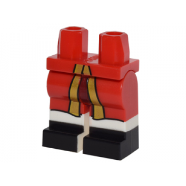 red hips and legs with gold coat trim white leggings and black boots pattern