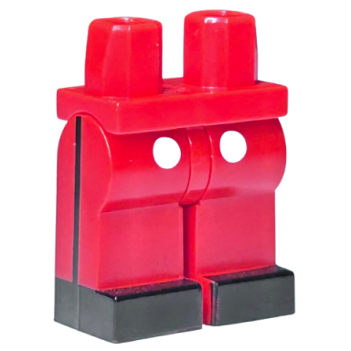 red hips and legs with 2 white buttons black vertical stripe on sides and black shoes pattern