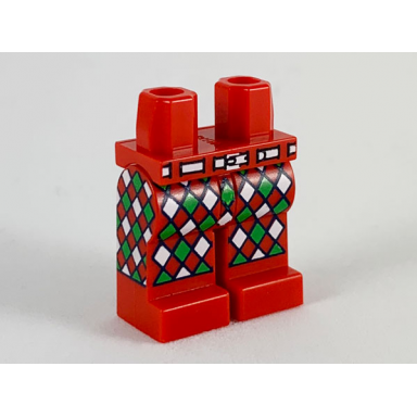 red hips and legs with white belt and white and green diamonds pattern