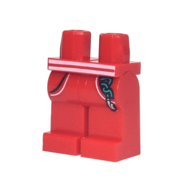 red hips and legs with white waistband pockets earbud with dark turquoise wire pattern