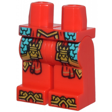 red hips and legs with belt ends dark turquoise armor gold tassels trim and boot tips pattern