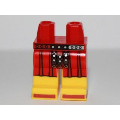 red hips and yellow legs with belt red roman tunic and reddish brown sandals pattern