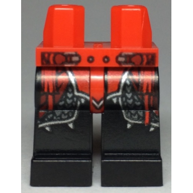 red hips and black legs with ninjago red plate armor and silver scale armor belt with buckles and red sash pattern
