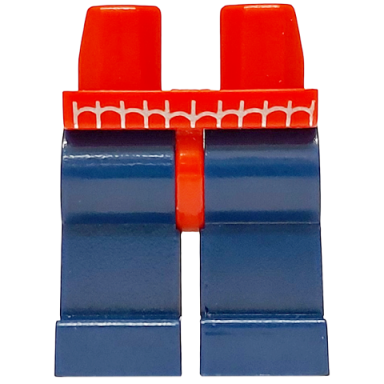 red hips and dark blue legs with spider-man webbing pattern