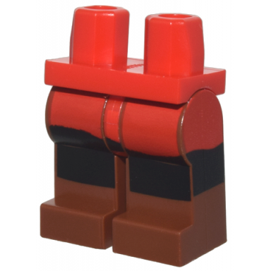 red hips and reddish brown legs with red long shirt and black pants pattern