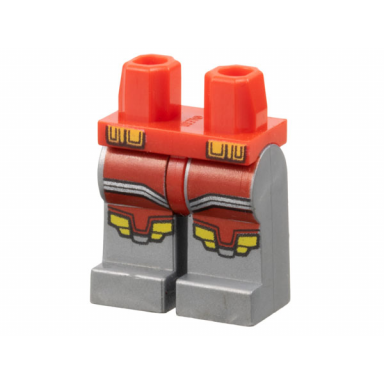 red hips and flat silver legs with red armor silver stripes red and yellow knee plates and orange belt pouches pattern