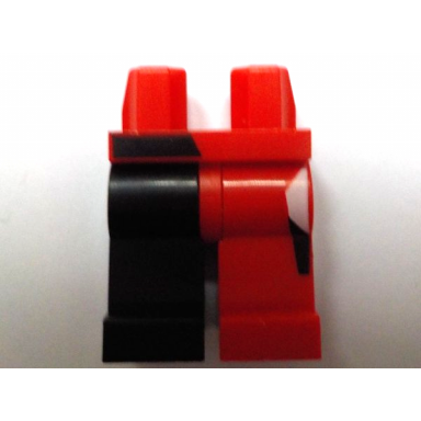 red hips and 1 red left leg 1 black right leg with black and white quadrangles pattern