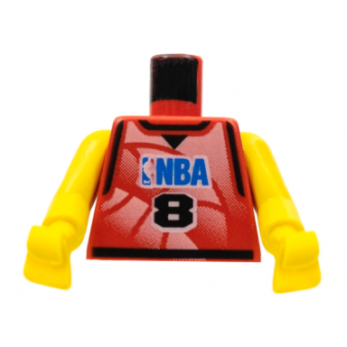 torso basketball jersey tank top with black trim nba logo and black number 8 pattern yellow nba arms
