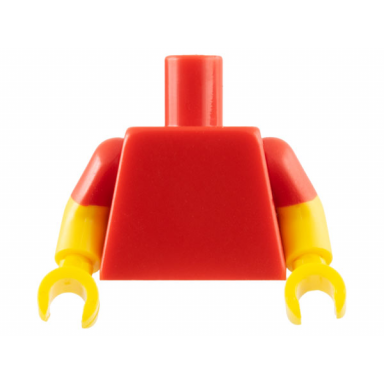 red torso plain yellow arms with molded red short sleeves pattern yellow hands