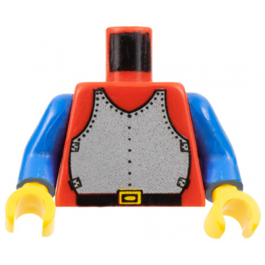 red torso castle silver breastplate armor black belt with yellow buckle pattern blue arms yellow hands