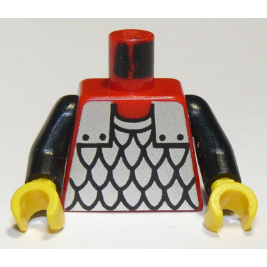 red torso castle silver scale mail armor pattern black arms yellow hands