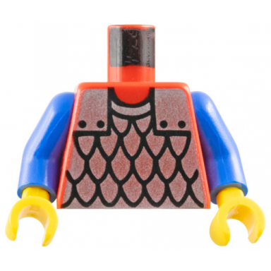 red torso castle silver scale mail armor pattern blue arms yellow hands