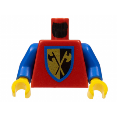red torso castle crusaders crossed axe shield pattern blue arms yellow hands