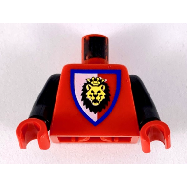 red torso castle royal knights lion head on red white shield pattern black arms red hands