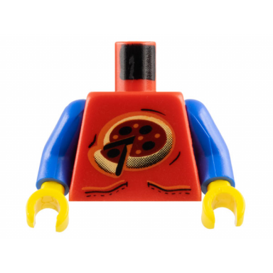 red torso xtreme stunts shirt with pockets and pizza with cut slice pattern blue arms yellow hands