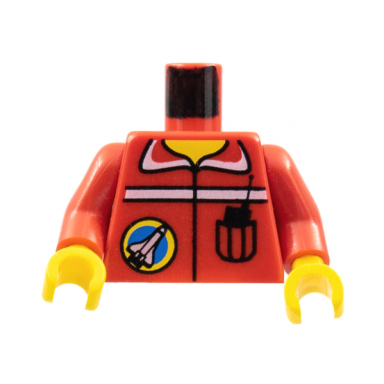red torso space port logo and radio in pocket pattern red arms yellow hands