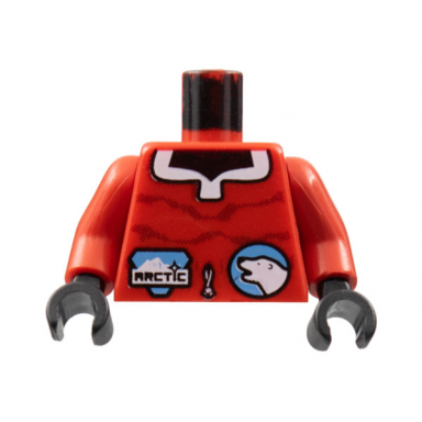 red torso arctic logo small and polar bear pattern red arms black hands