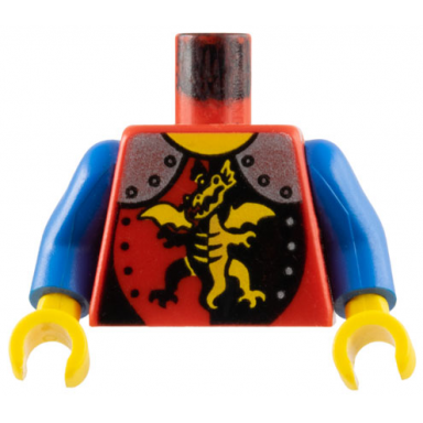 red torso castle armor with standing dragon and silver shoulders yellow neck pattern blue arms yellow hands