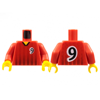 red torso soccer black fading stripes and number 9 front and back pattern red arms yellow hands
