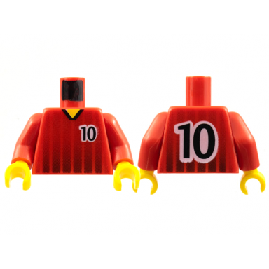red torso soccer black fading stripes and number 10 front and back pattern red arms yellow hands