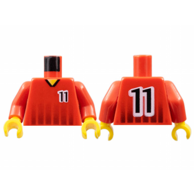 red torso soccer black fading stripes and number 11 front and back pattern red arms yellow hands