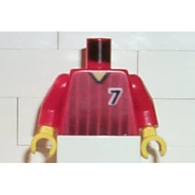 red torso soccer black fading stripes and number 7 front and back pattern red arms yellow hands