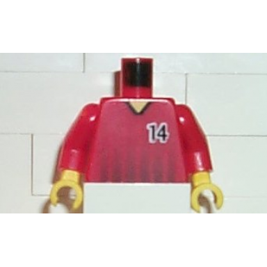 red torso soccer black fading stripes and number 14 front and back pattern red arms yellow hands