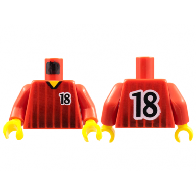 red torso soccer black fading stripes and number 18 front and back pattern red arms yellow hands