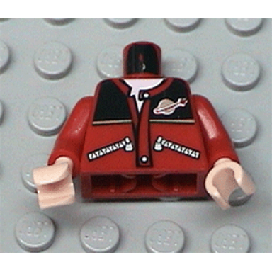 red torso jacket with zippers black top classic space logo white undershirt pattern red arms light nougat hands