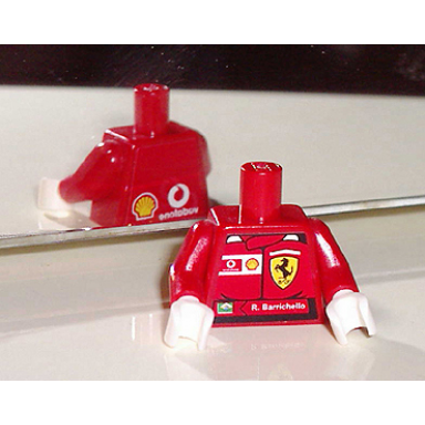 red torso racers ferrari front vodafone back stickers with r barrichello name pattern red arms white hands