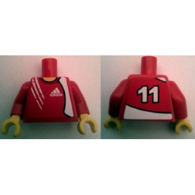 red torso soccer adidas logo red no 11 pattern stickers red arms yellow hands