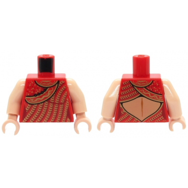 red torso indiana jones dress gold sequins and open back pattern light nougat arms light nougat hands