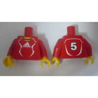 red torso soccer adidas logo red and white no 5 pattern stickers red arms yellow hands