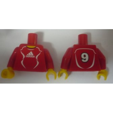 red torso soccer adidas logo red and white no 9 pattern stickers red arms yellow hands