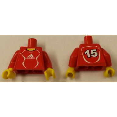 red torso soccer adidas logo red and white no 15 pattern stickers red arms yellow hands