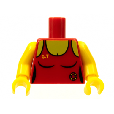 red torso female swimsuit with lifeguard ring and yellow g.t pattern yellow arms yellow hands