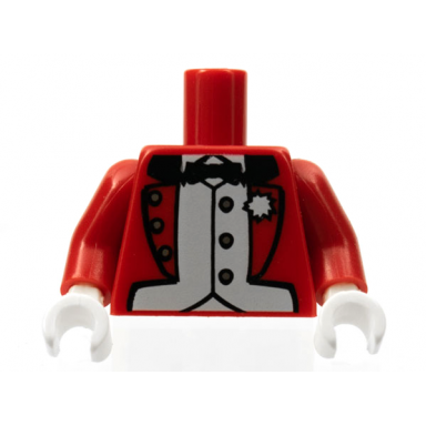 red torso jacket formal with bow tie white vest and boutonniere pattern red arms white hands