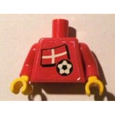 red torso soccer red white team danish flag sticker front black number sticker back pattern specify number in listing red arms yellow hands