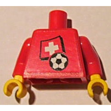 red torso soccer red white team swiss flag sticker front black number sticker back pattern specify number in listing red arms yellow hands